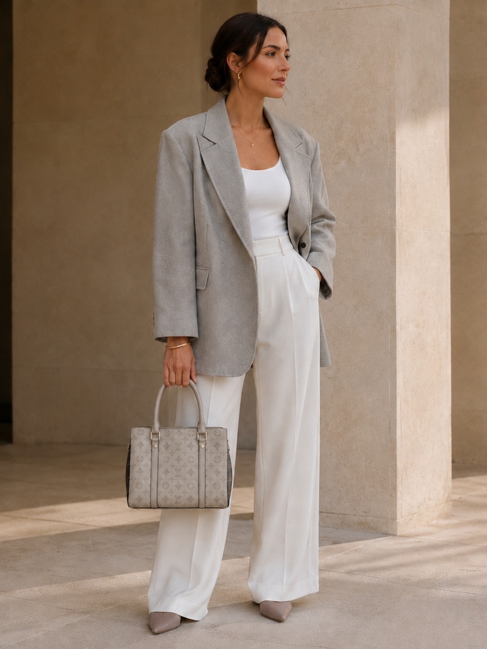 Gray Monogram Top-Handle Tote - Luxury Designer Inspired